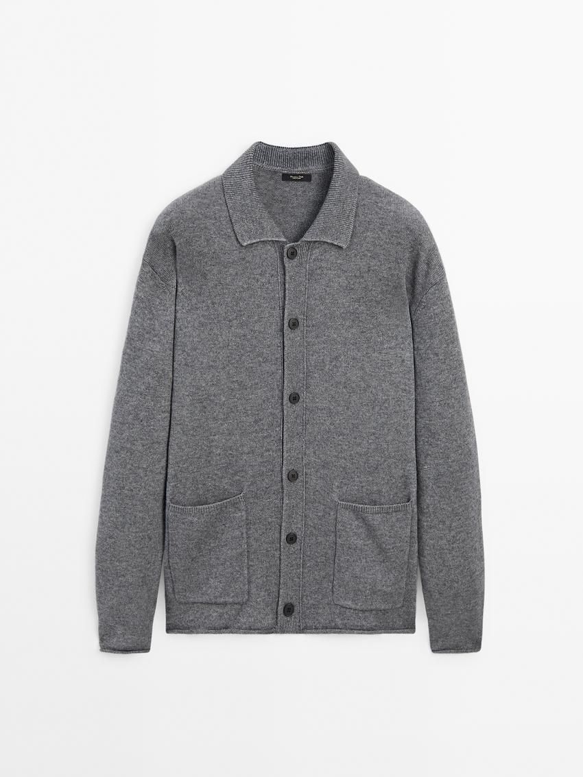 Massimo Dutti Wool And Cotton Pocket Details Men Cardigan Dark Grey | US-NS8654901