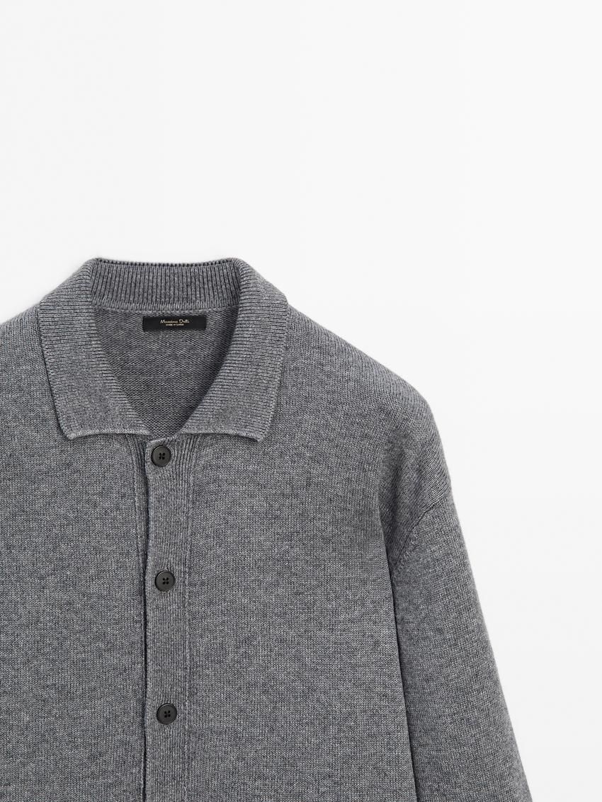 Massimo Dutti Wool And Cotton Pocket Details Men Cardigan Dark Grey | US-NS8654901