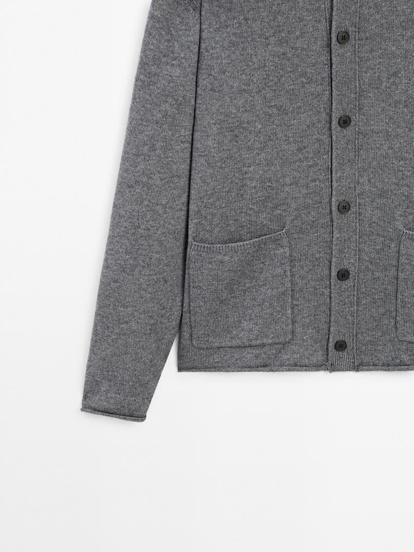 Massimo Dutti Wool And Cotton Pocket Details Men Cardigan Dark Grey | US-NS8654901
