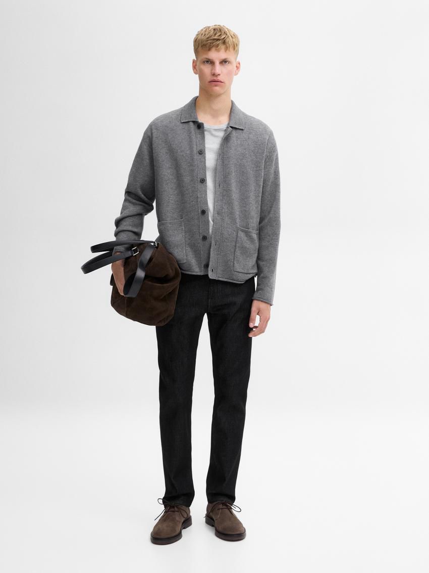 Massimo Dutti Wool And Cotton Pocket Details Men Cardigan Dark Grey | US-NS8654901