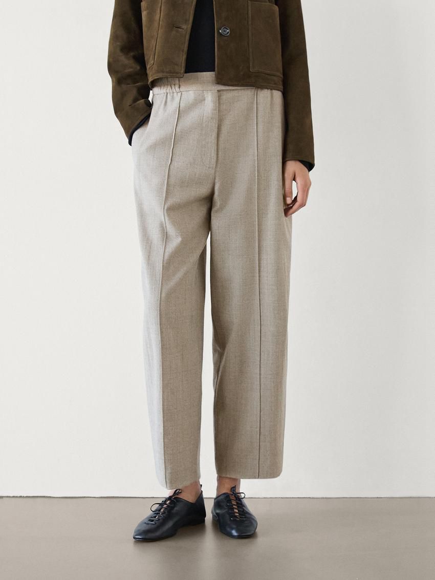 Massimo Dutti Wool Barrel Women Trousers Brown Beige | US-ME0948257