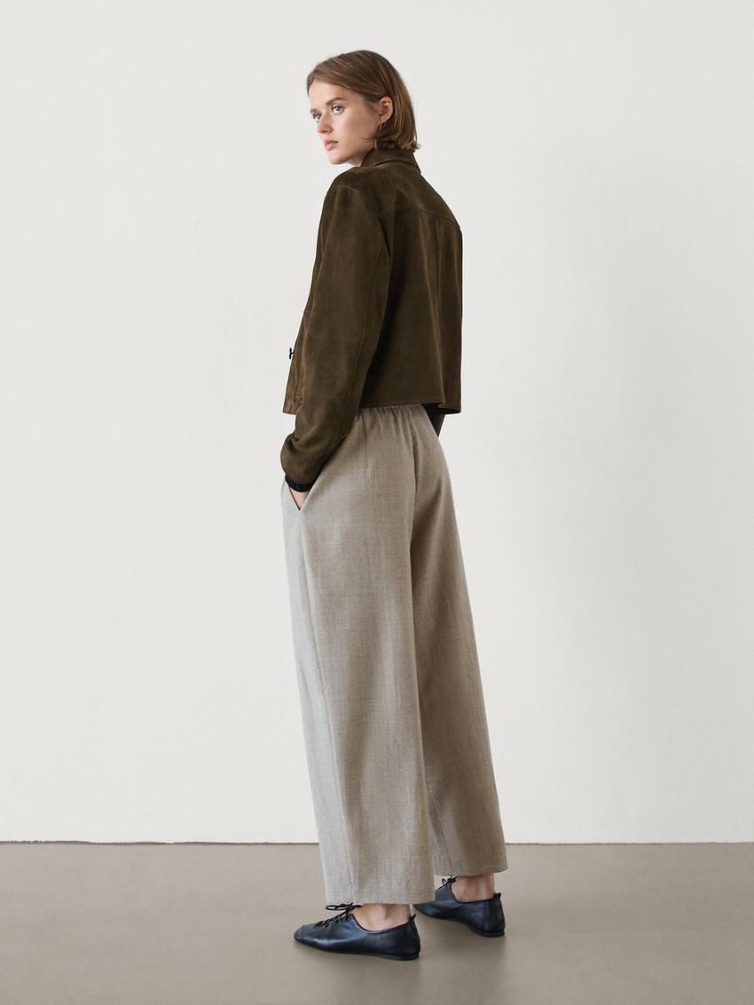 Massimo Dutti Wool Barrel Women Trousers Brown Beige | US-ME0948257