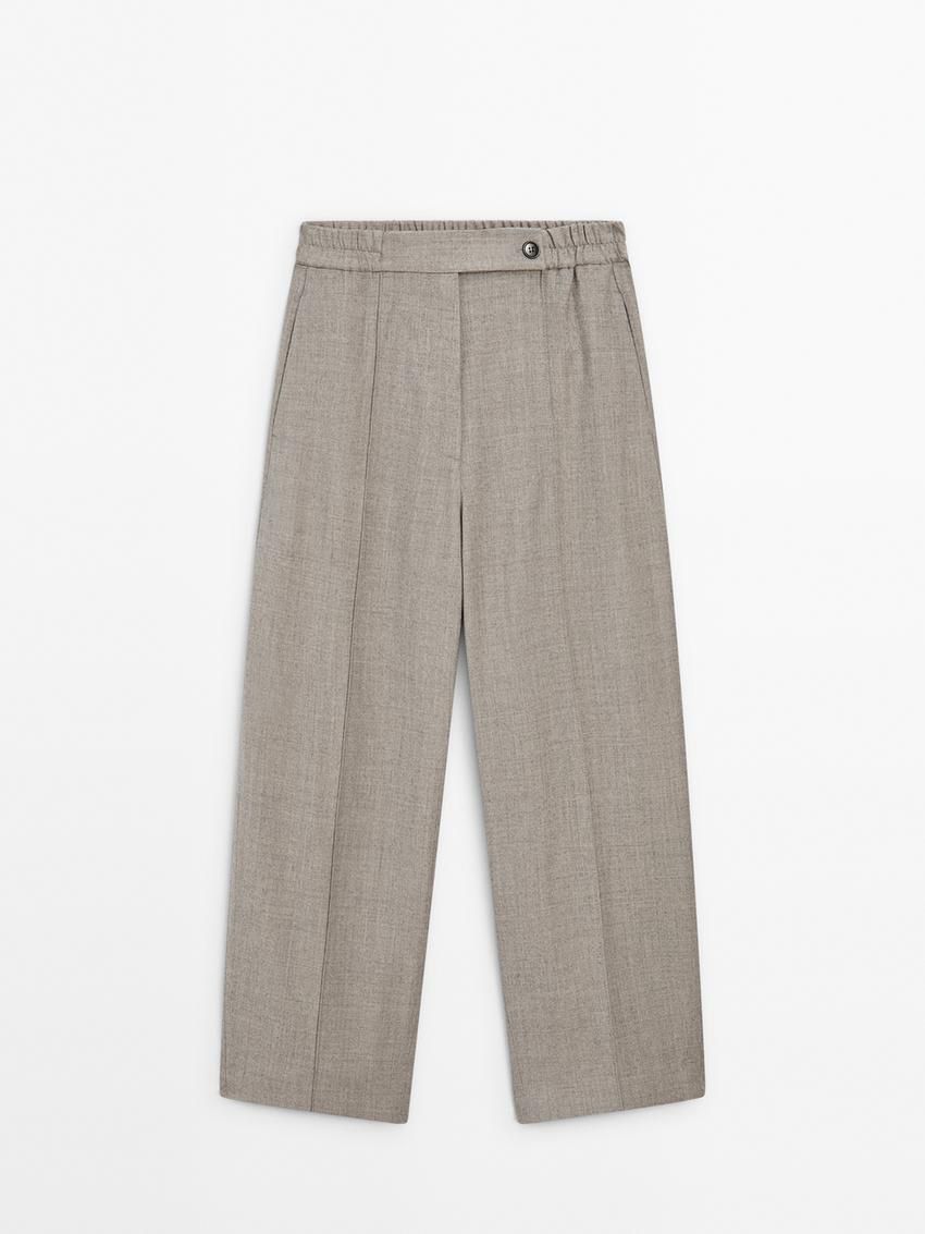 Massimo Dutti Wool Barrel Women Trousers Brown Beige | US-ME0948257