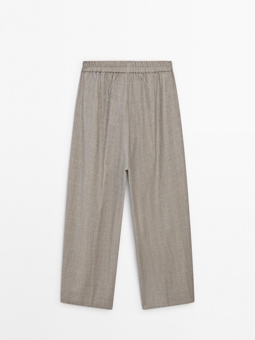 Massimo Dutti Wool Barrel Women Trousers Brown Beige | US-ME0948257