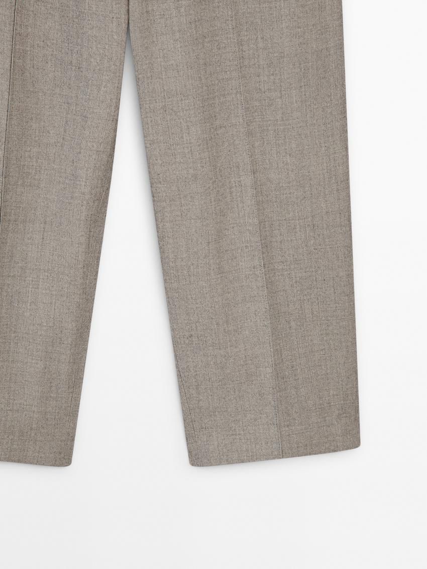 Massimo Dutti Wool Barrel Women Trousers Brown Beige | US-ME0948257