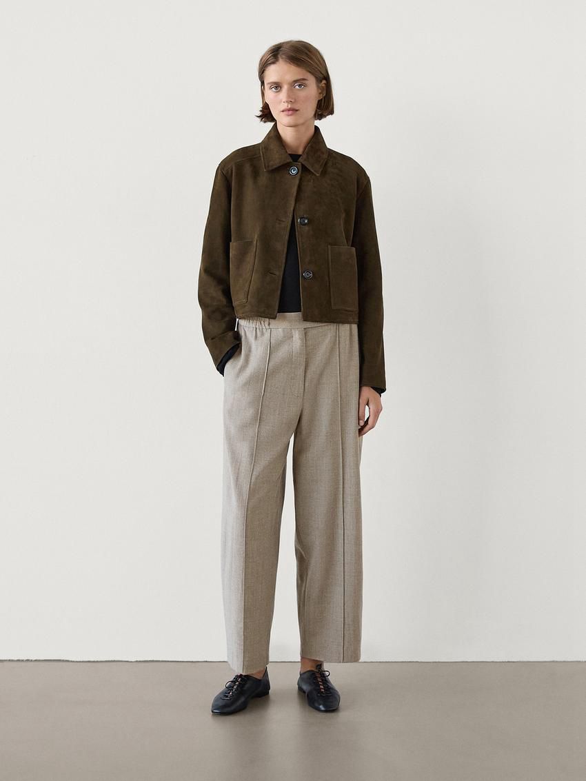 Massimo Dutti Wool Barrel Women Trousers Brown Beige | US-ME0948257