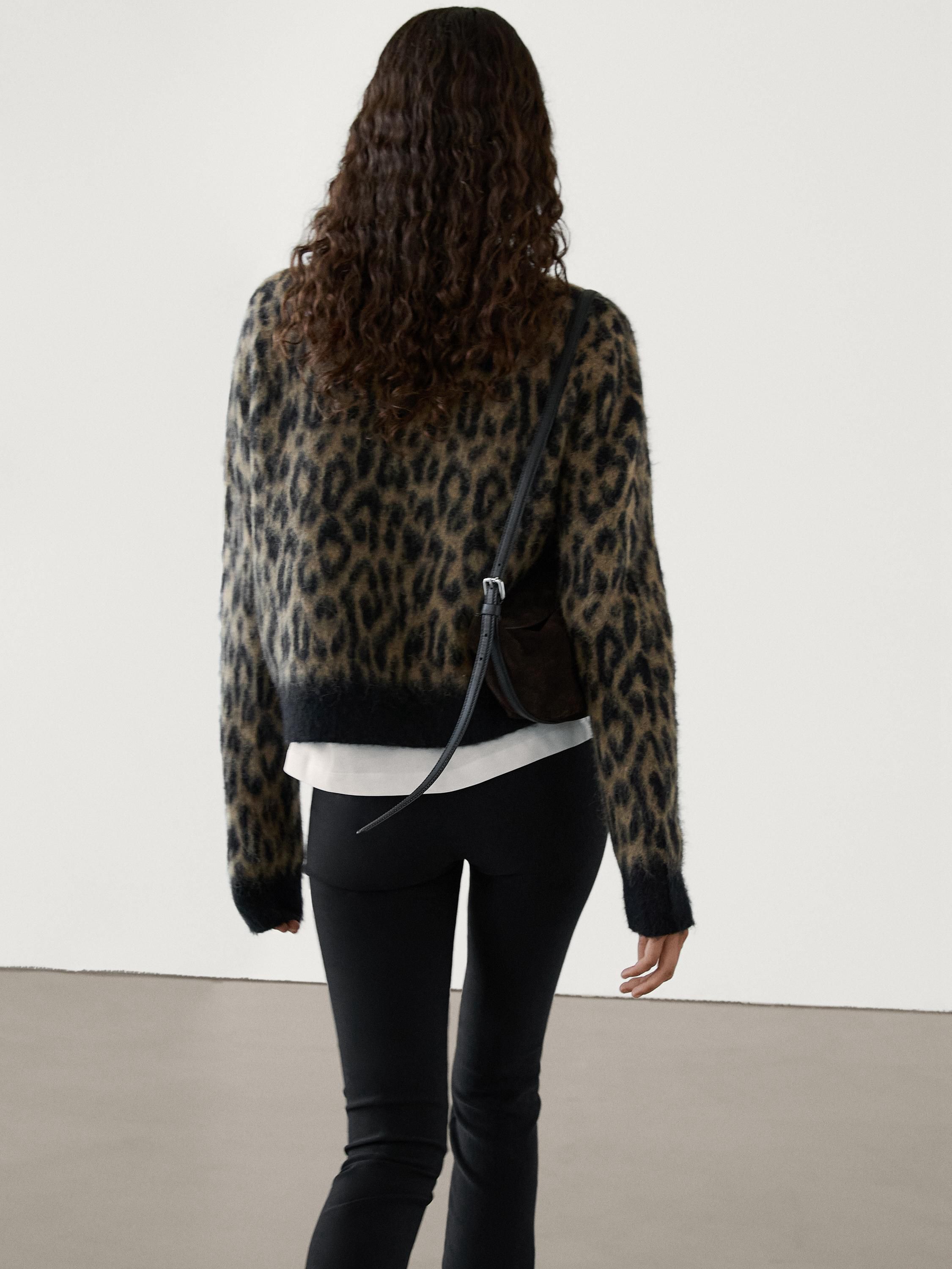Massimo Dutti Wool Blend Animal Print Knit Women Sweater Black / Brown | US-QO4357260
