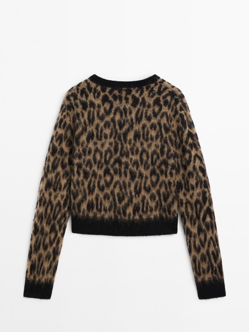 Massimo Dutti Wool Blend Animal Print Knit Women Sweater Black / Brown | US-QO4357260