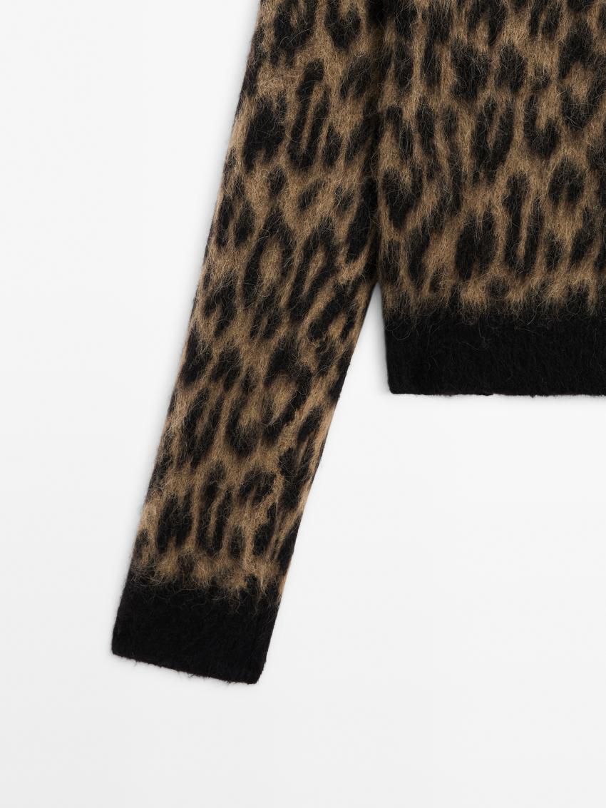 Massimo Dutti Wool Blend Animal Print Knit Women Sweater Black / Brown | US-QO4357260