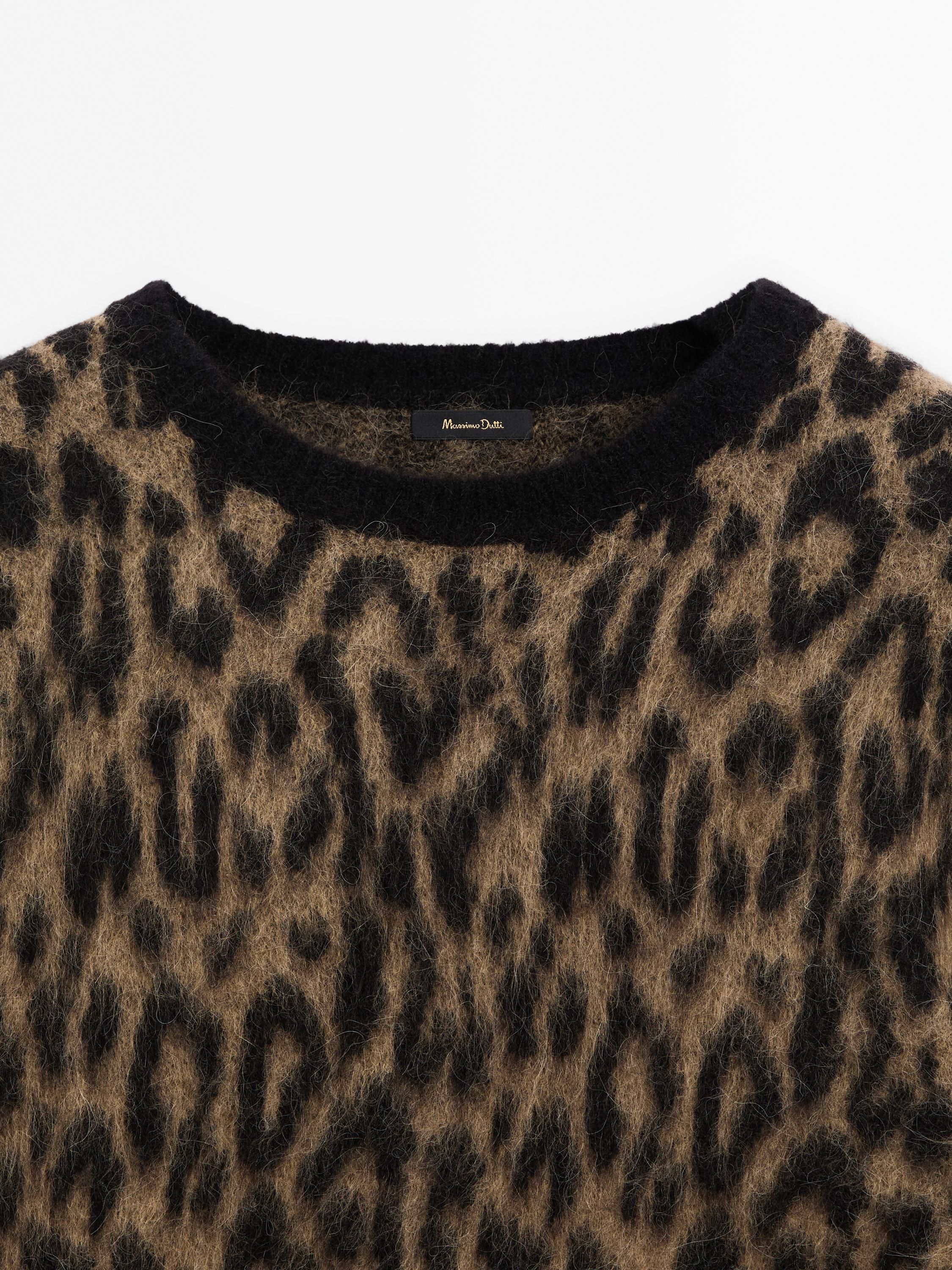 Massimo Dutti Wool Blend Animal Print Knit Women Sweater Black / Brown | US-QO4357260