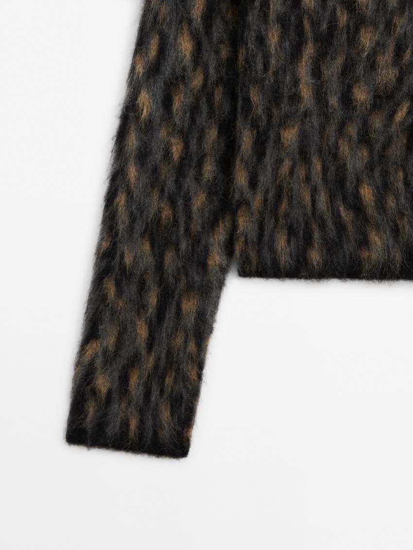 Massimo Dutti Wool Blend Animal Print Women Cardigan Dark Grey | US-WG9531764