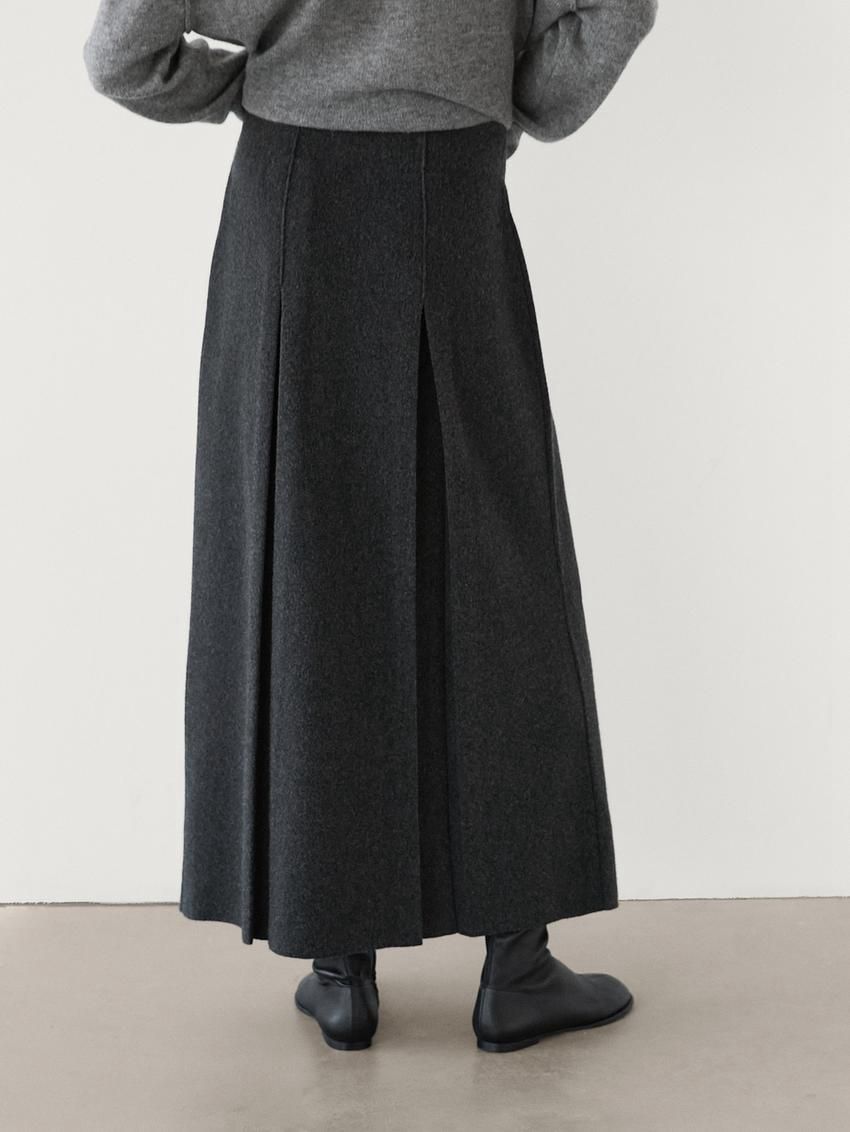 Massimo Dutti Wool Blend Box Pleat Women Skirts Dark Grey | US-IE8172396