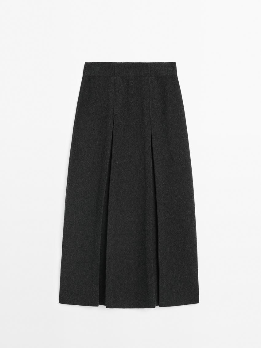 Massimo Dutti Wool Blend Box Pleat Women Skirts Dark Grey | US-IE8172396