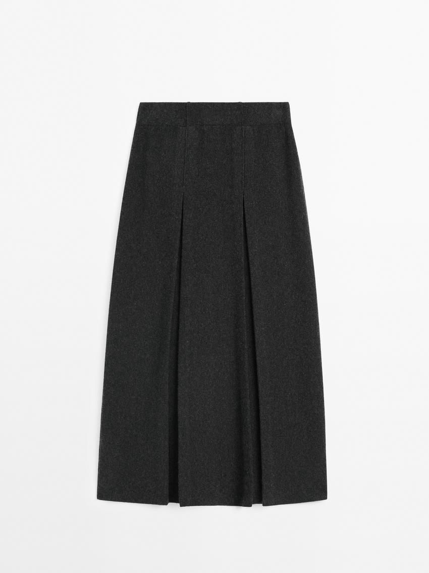 Massimo Dutti Wool Blend Box Pleat Women Skirts Dark Grey | US-IE8172396