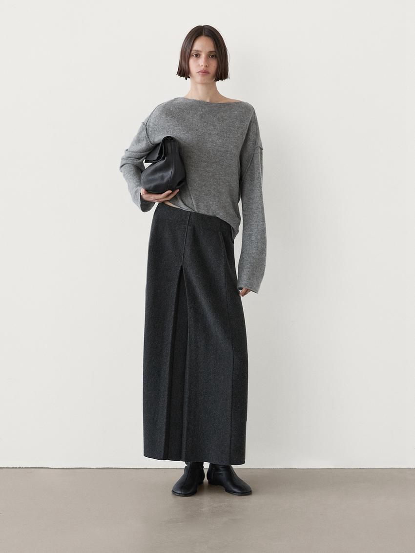 Massimo Dutti Wool Blend Box Pleat Women Skirts Dark Grey | US-IE8172396