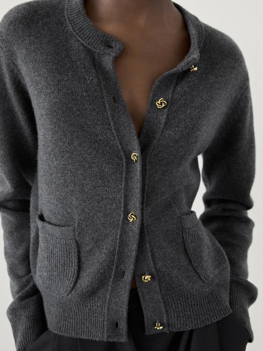 Massimo Dutti Wool Blend Buttoned Women Cardigan Dark Grey | US-MR9865271