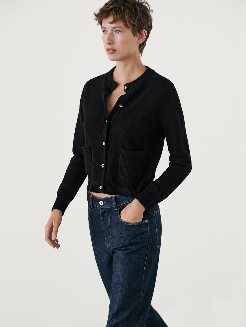 Massimo Dutti Wool Blend Buttoned Women Cardigan Black | US-TN4587321