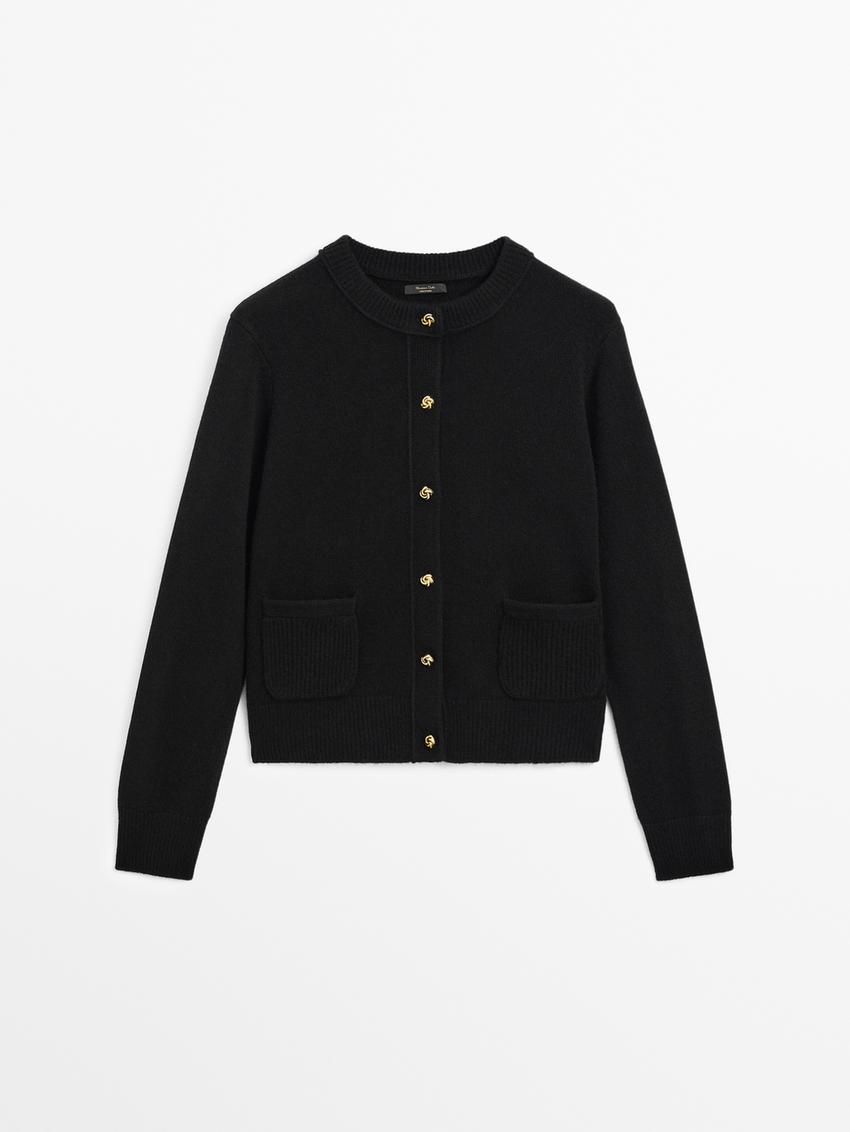 Massimo Dutti Wool Blend Buttoned Women Cardigan Black | US-TN4587321