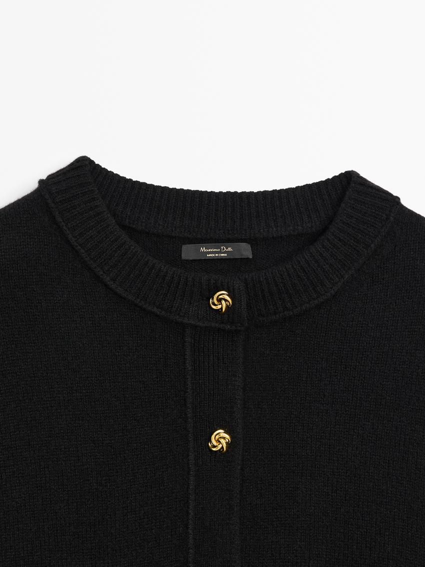 Massimo Dutti Wool Blend Buttoned Women Cardigan Black | US-TN4587321
