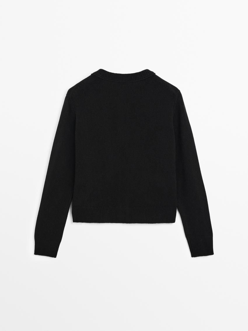 Massimo Dutti Wool Blend Buttoned Women Cardigan Black | US-TN4587321
