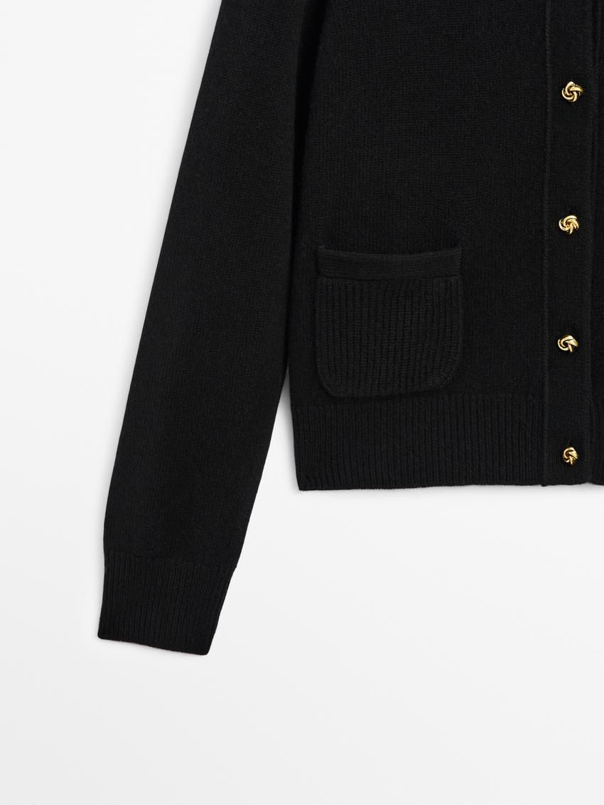 Massimo Dutti Wool Blend Buttoned Women Cardigan Black | US-TN4587321