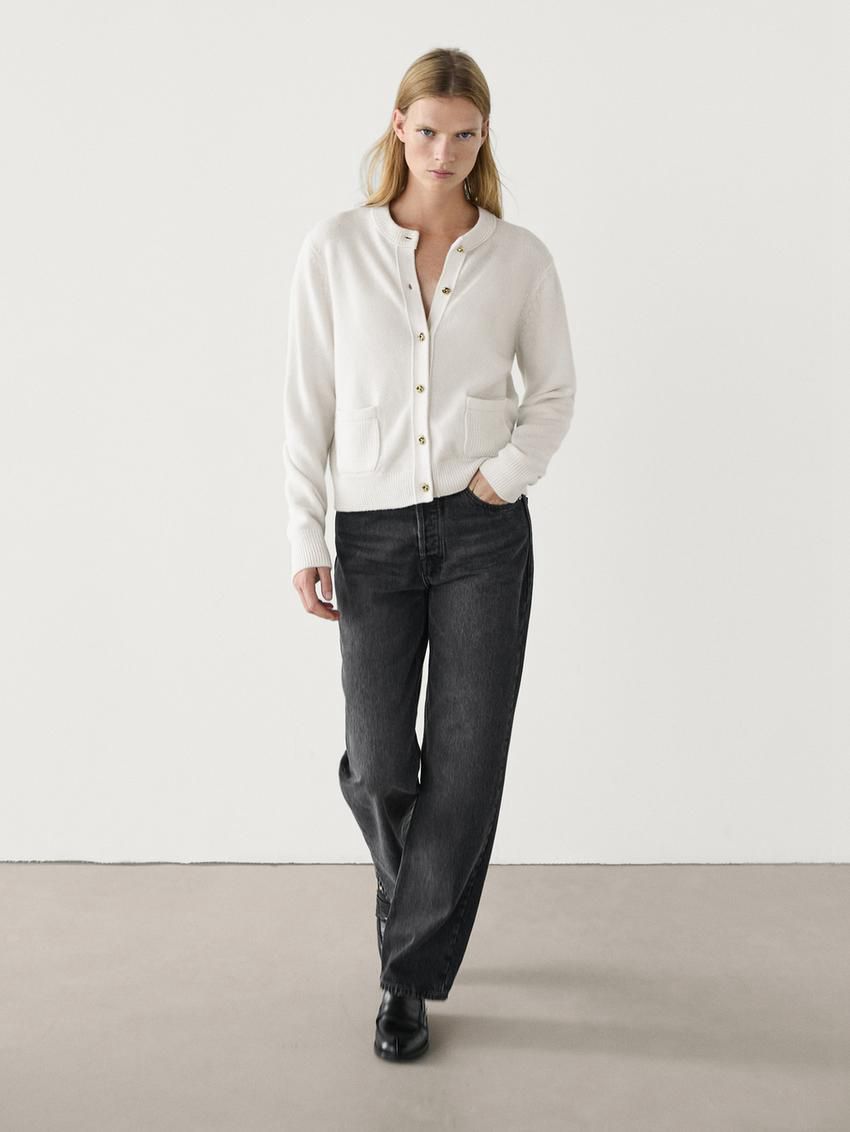 Massimo Dutti Wool Blend Buttoned Women Cardigan Beige | US-BD3714260