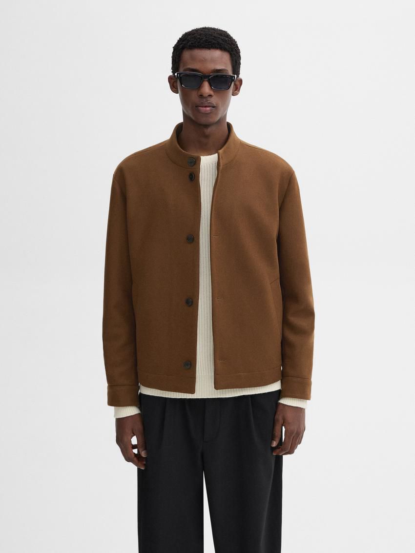 Massimo Dutti Wool Blend Button-up Men Jacket Brown | US-CD2748031