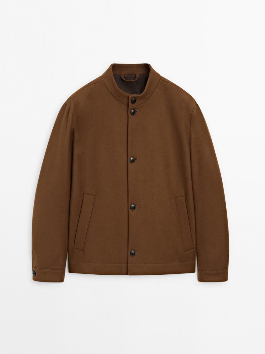 Massimo Dutti Wool Blend Button-up Men Jacket Brown | US-CD2748031