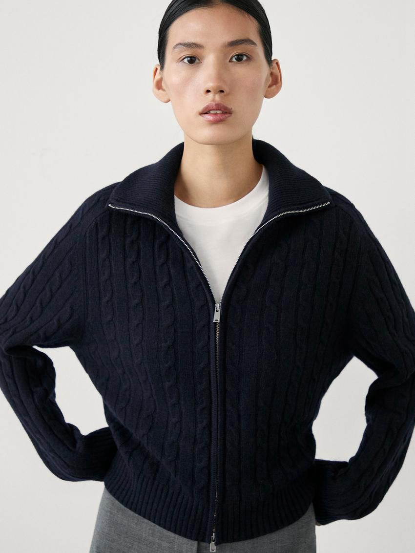 Massimo Dutti Wool Blend Cable-knit Women Cardigan Dark Blue | US-IB2584306