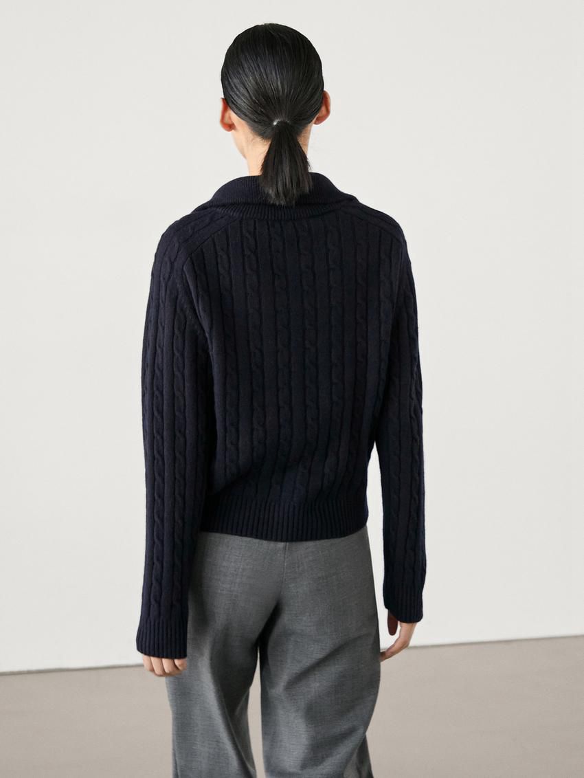 Massimo Dutti Wool Blend Cable-knit Women Cardigan Dark Blue | US-IB2584306