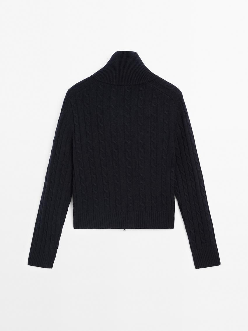 Massimo Dutti Wool Blend Cable-knit Women Cardigan Dark Blue | US-IB2584306
