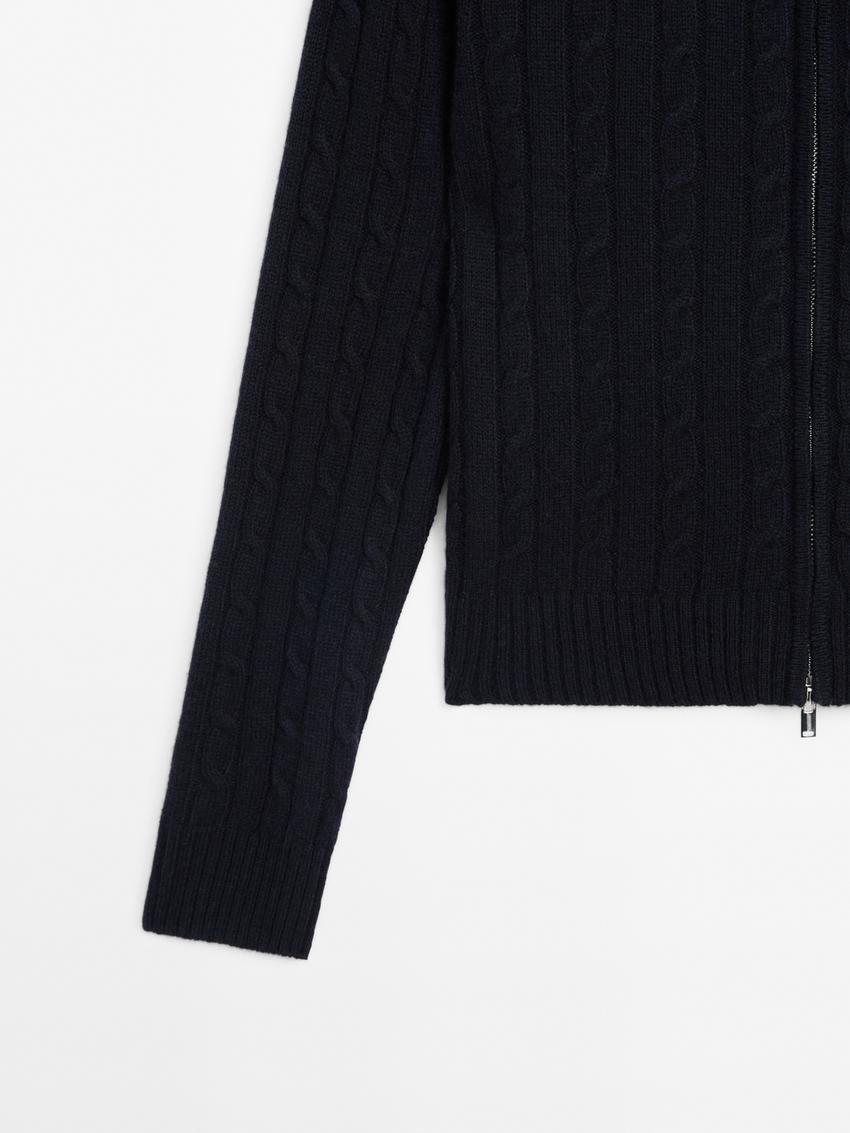 Massimo Dutti Wool Blend Cable-knit Women Cardigan Dark Blue | US-IB2584306