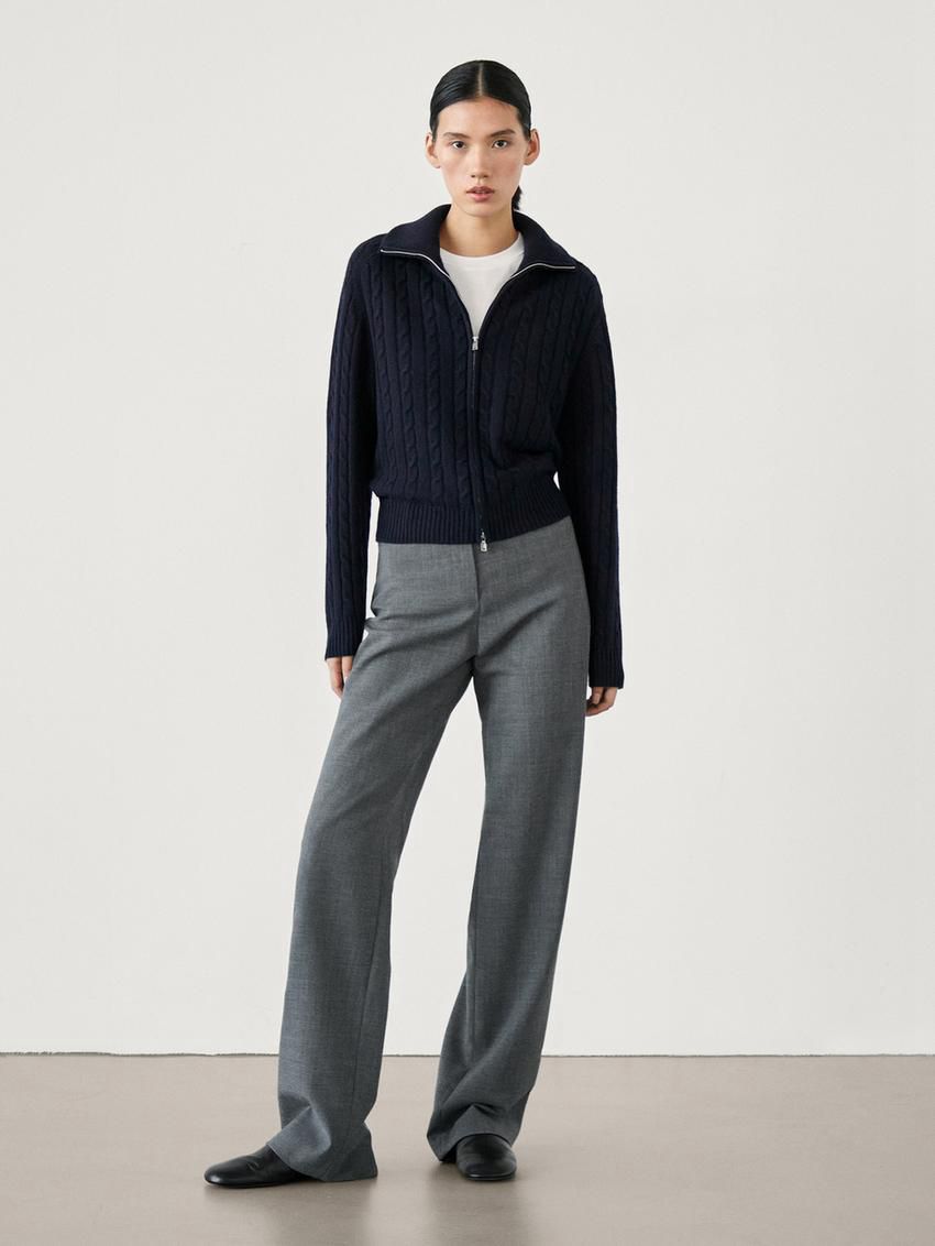 Massimo Dutti Wool Blend Cable-knit Women Cardigan Dark Blue | US-IB2584306