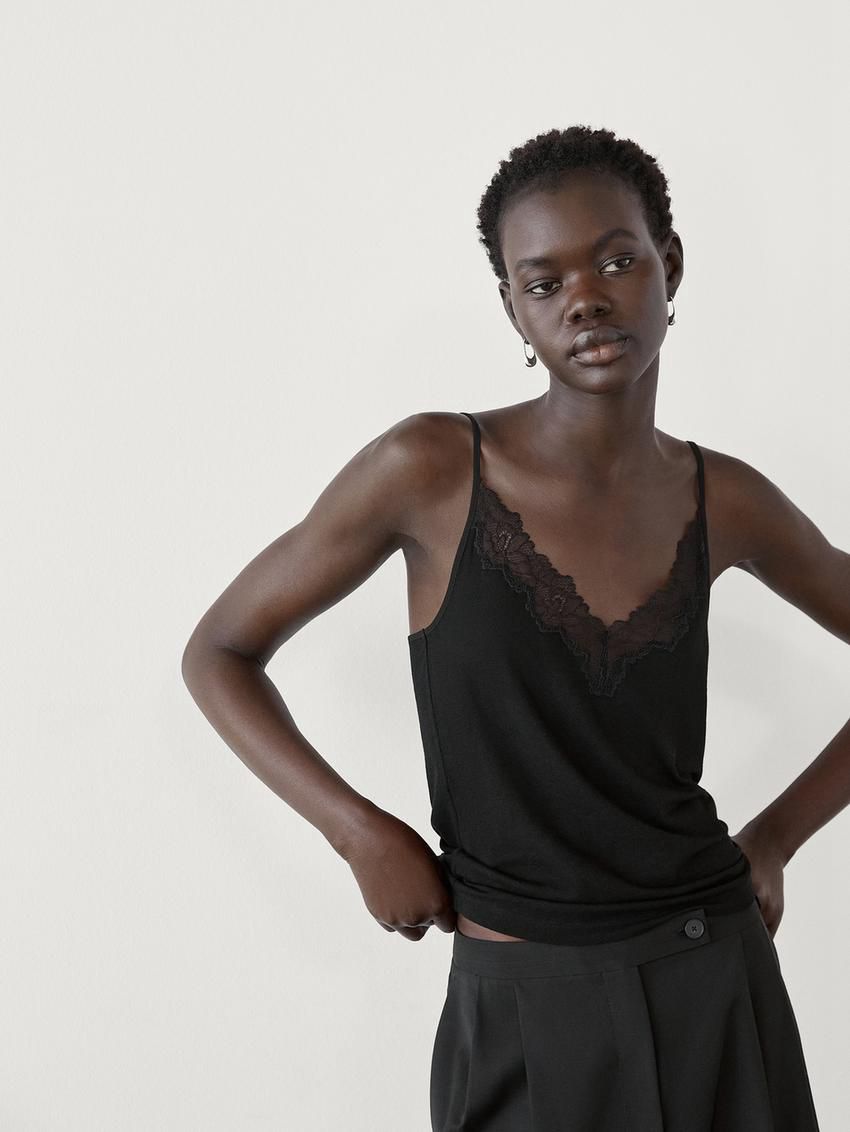 Massimo Dutti Wool Blend Camisole Women Top Black | US-AK5130842