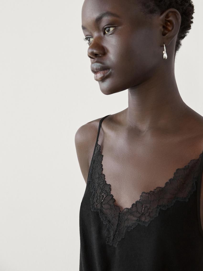 Massimo Dutti Wool Blend Camisole Women Top Black | US-AK5130842
