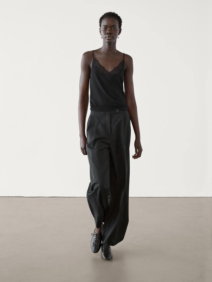 Massimo Dutti Wool Blend Camisole Women Top Black | US-AK5130842