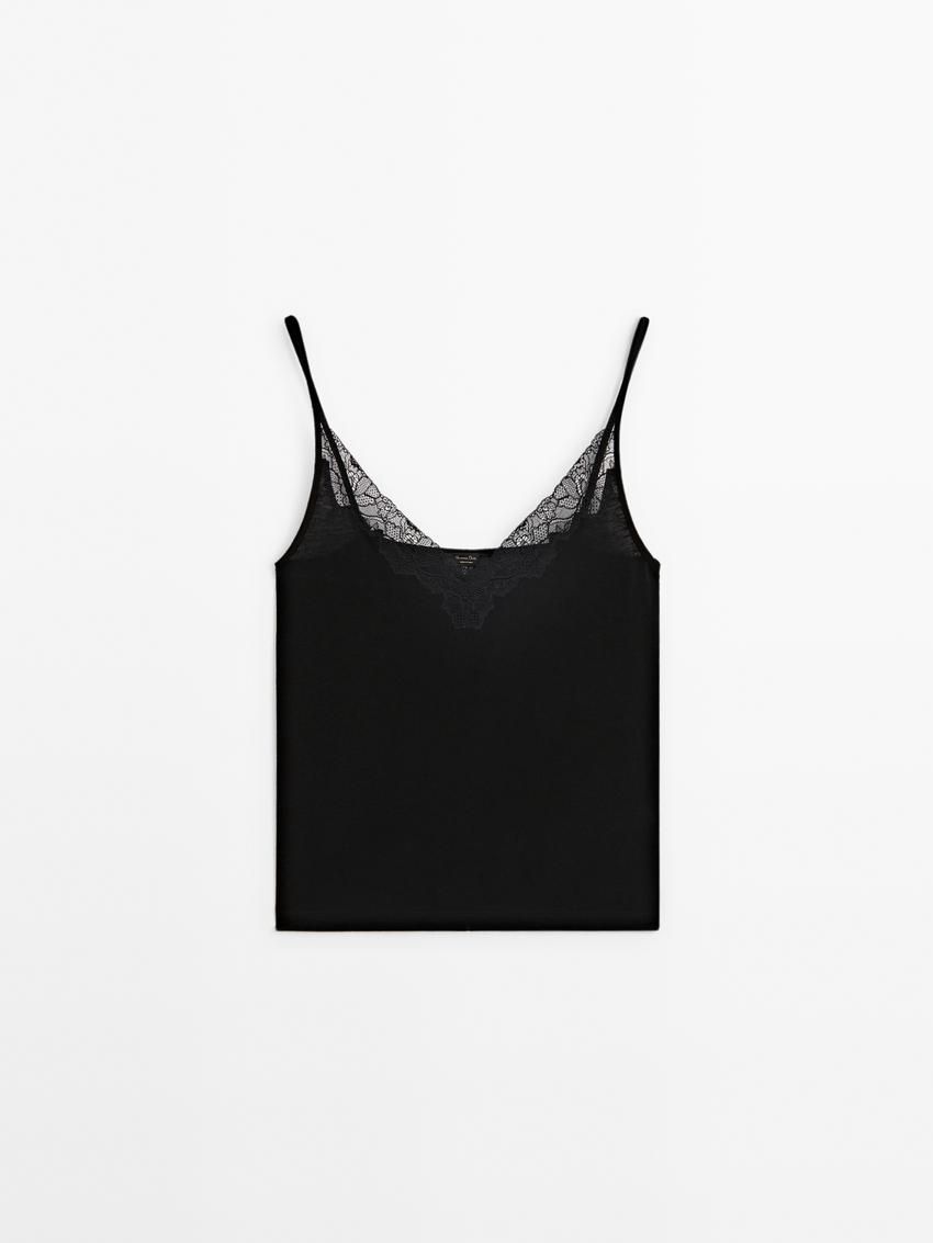 Massimo Dutti Wool Blend Camisole Women Top Black | US-AK5130842