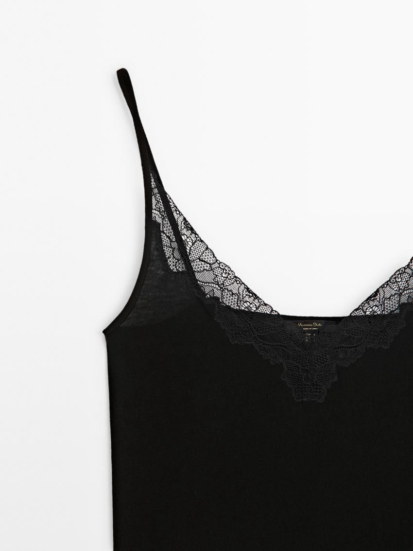 Massimo Dutti Wool Blend Camisole Women Top Black | US-AK5130842