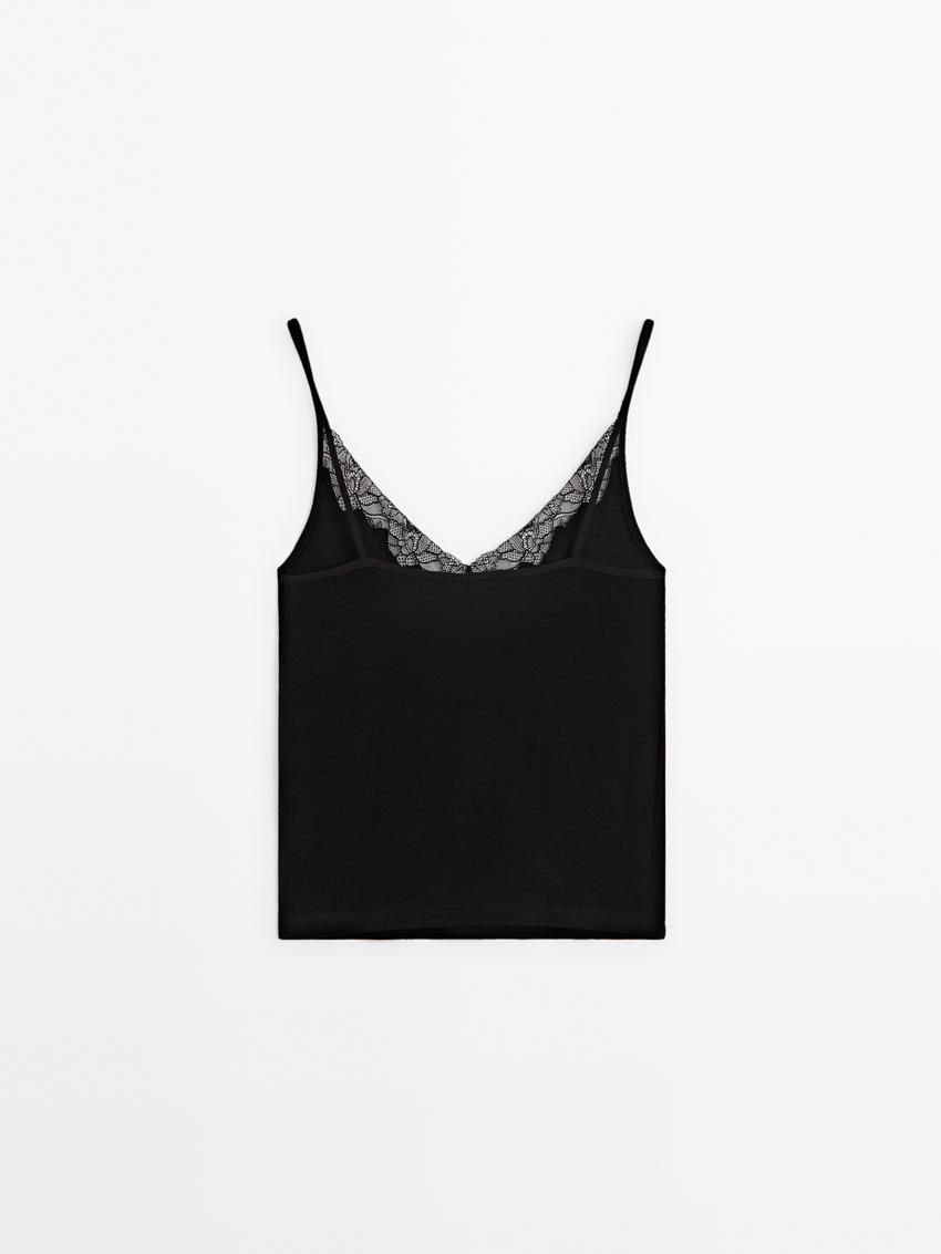 Massimo Dutti Wool Blend Camisole Women Top Black | US-AK5130842