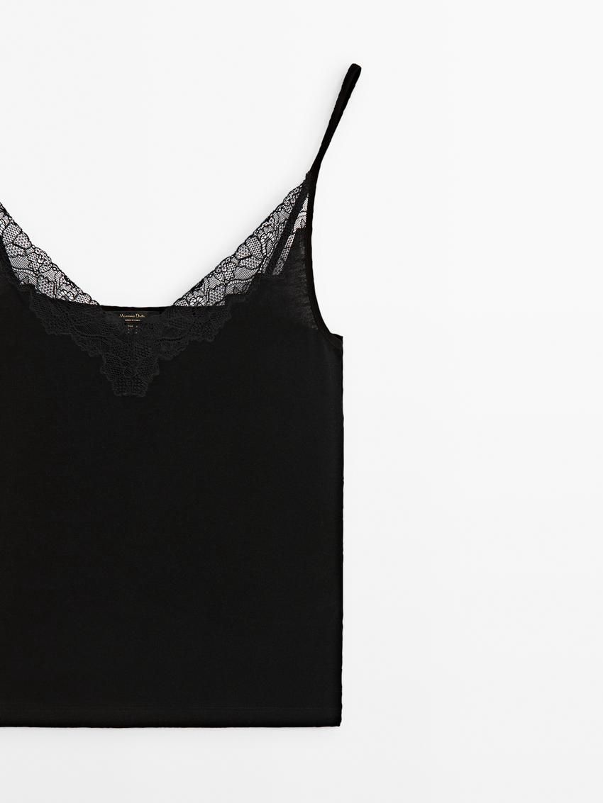 Massimo Dutti Wool Blend Camisole Women Top Black | US-AK5130842