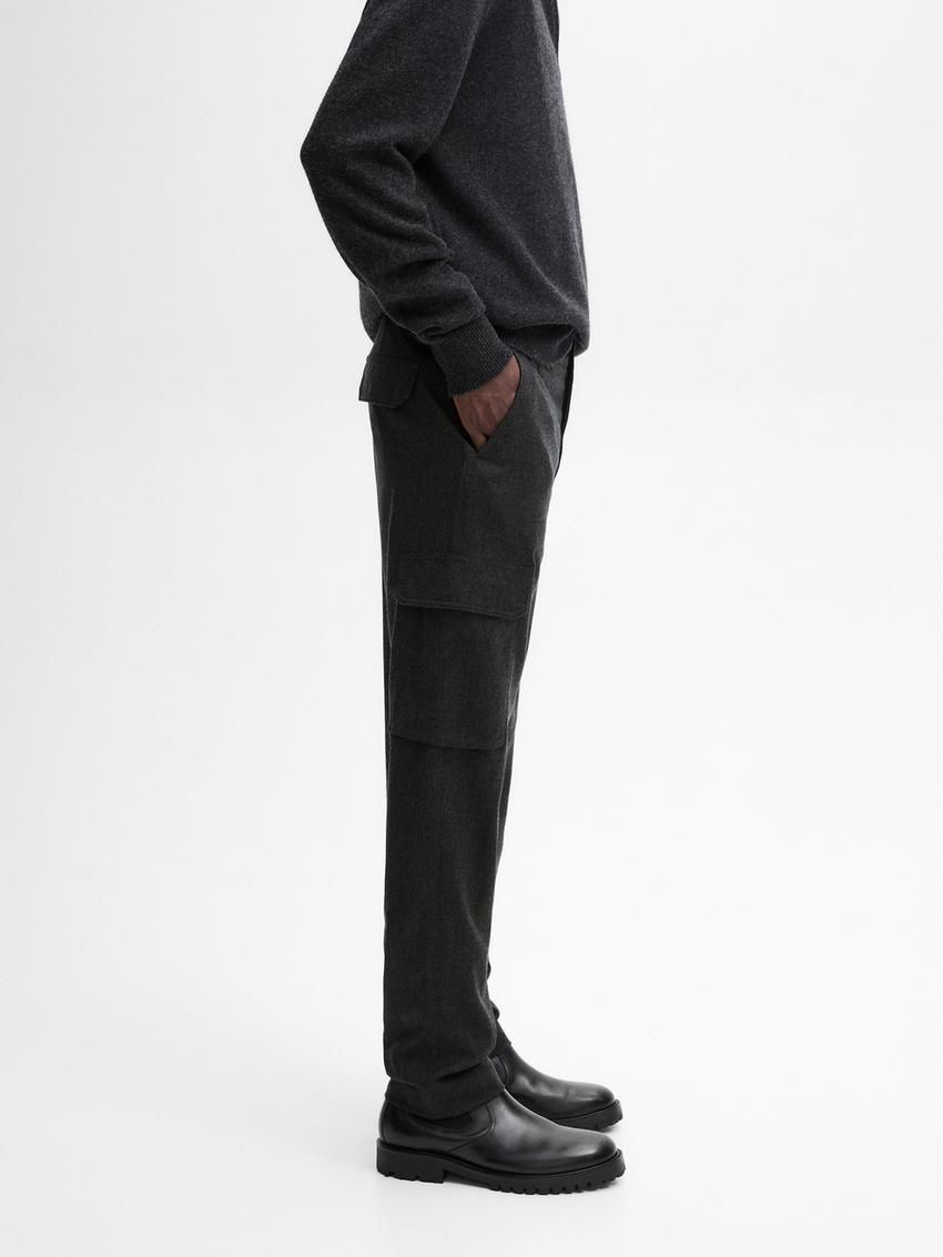 Massimo Dutti Wool Blend Cargo Men Trousers Dark Grey | US-EL8317509