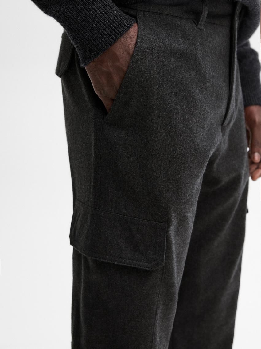 Massimo Dutti Wool Blend Cargo Men Trousers Dark Grey | US-EL8317509