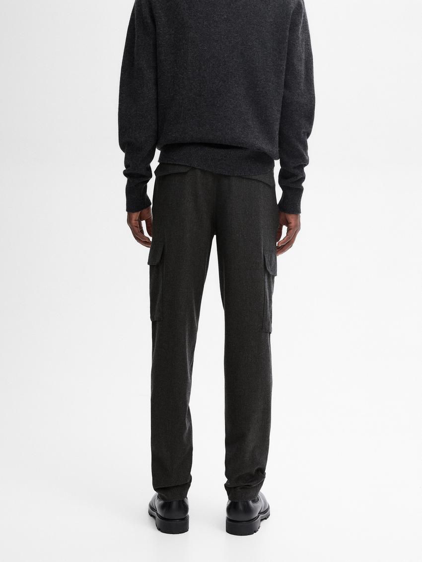 Massimo Dutti Wool Blend Cargo Men Trousers Dark Grey | US-EL8317509