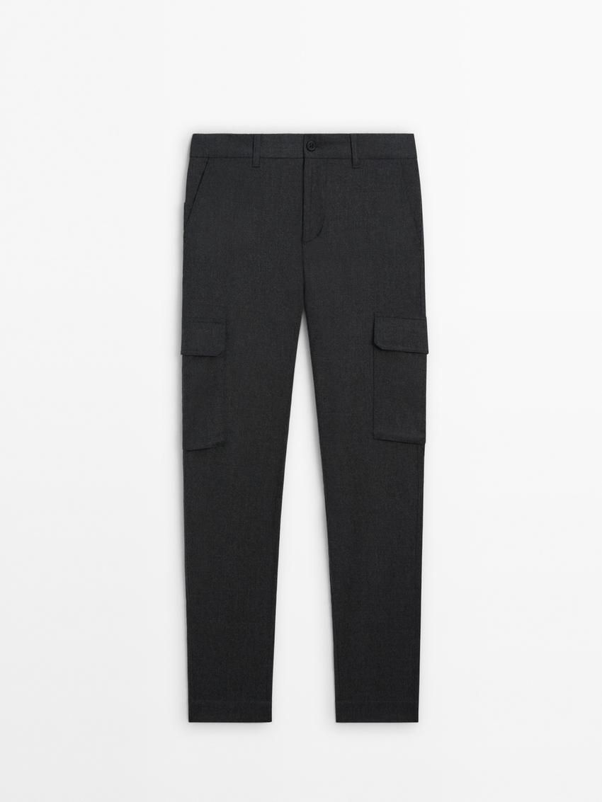 Massimo Dutti Wool Blend Cargo Men Trousers Dark Grey | US-EL8317509