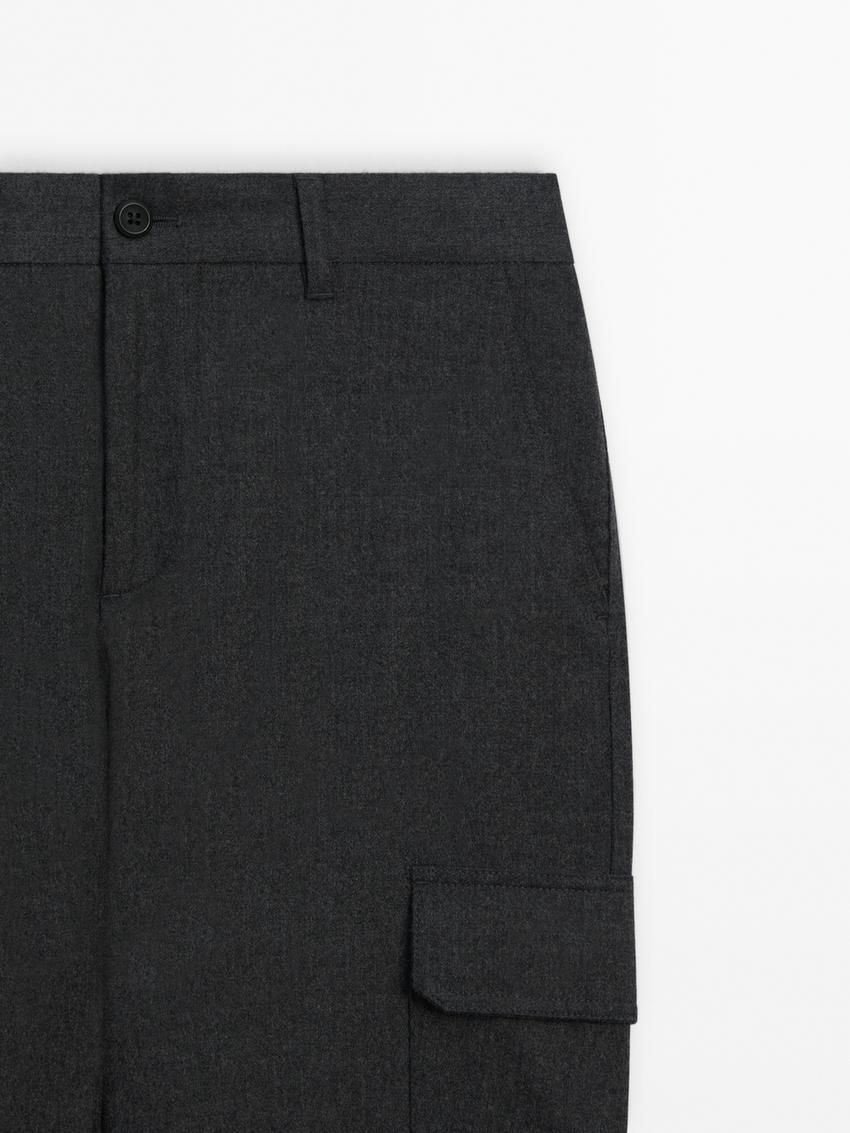 Massimo Dutti Wool Blend Cargo Men Trousers Dark Grey | US-EL8317509