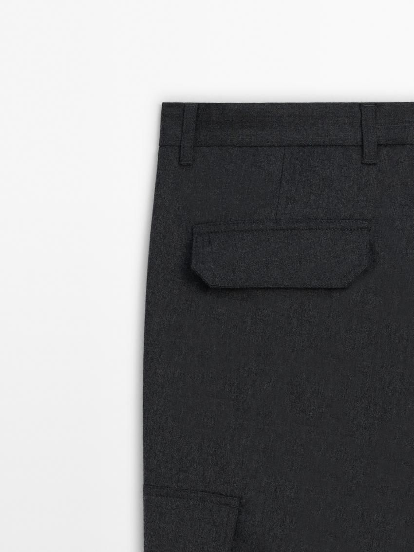 Massimo Dutti Wool Blend Cargo Men Trousers Dark Grey | US-EL8317509