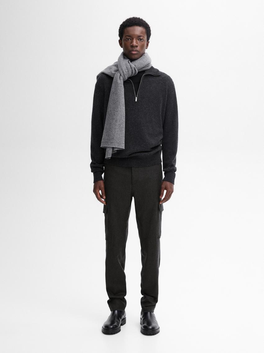 Massimo Dutti Wool Blend Cargo Men Trousers Dark Grey | US-EL8317509