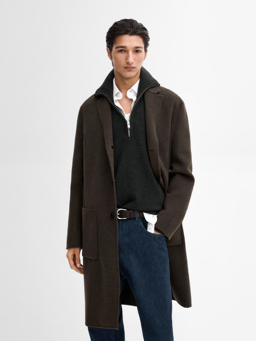 Massimo Dutti Wool Blend Chesterfield- Studio Men Coat Dark Brown | US-WE2594106