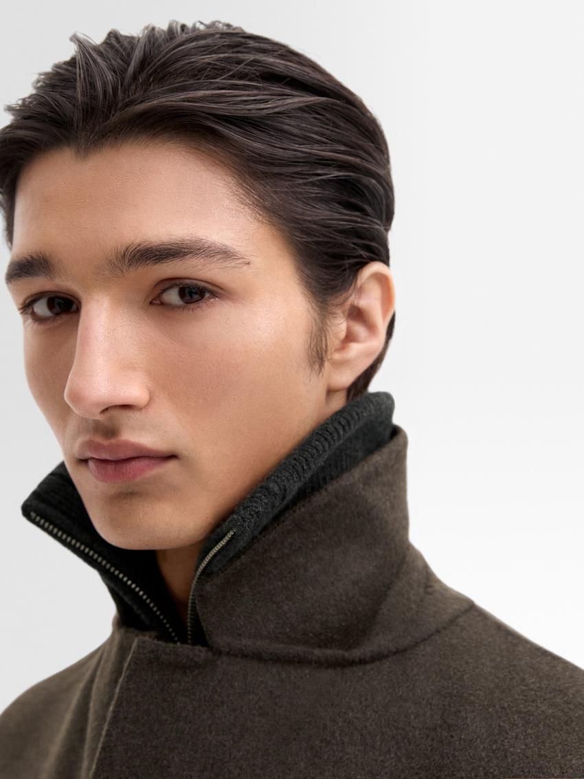 Massimo Dutti Wool Blend Chesterfield- Studio Men Coat Dark Brown | US-WE2594106