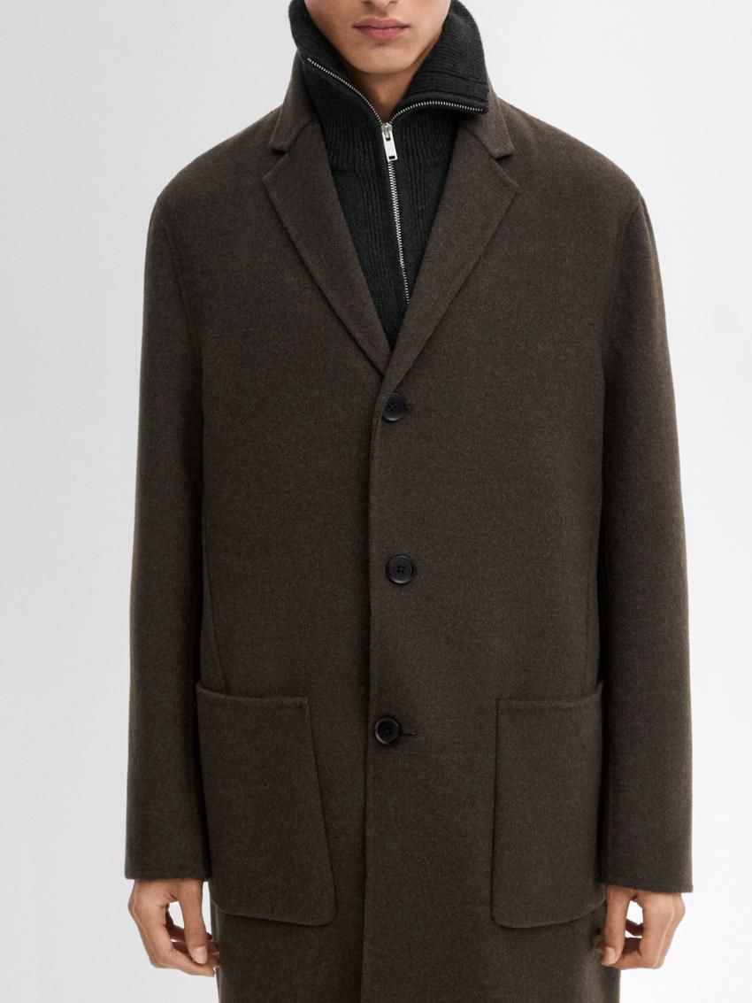 Massimo Dutti Wool Blend Chesterfield- Studio Men Coat Dark Brown | US-WE2594106